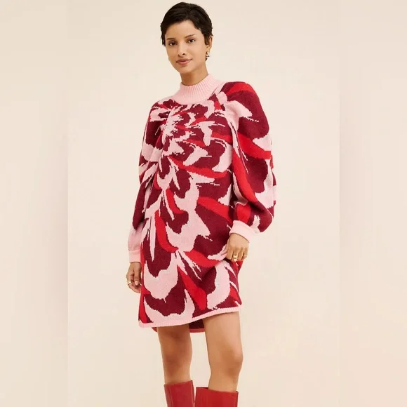 Farm Rio Flower Knit Mini Dress, Multi Color, Size Medium - Picture 2 of 15